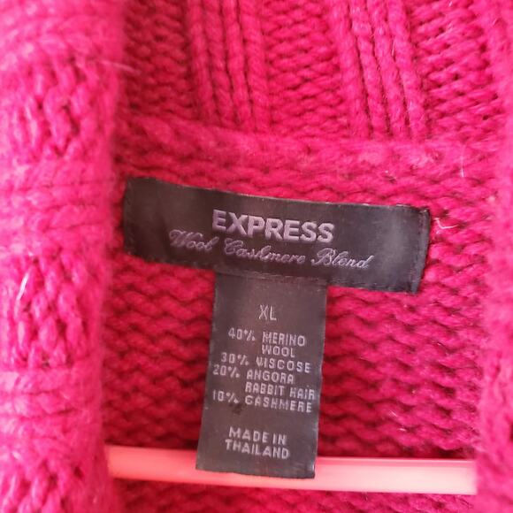 Express Wool Cashmere Blend Cable Knit Sweater Turtleneck Size XL Red - Picture 3 of 3